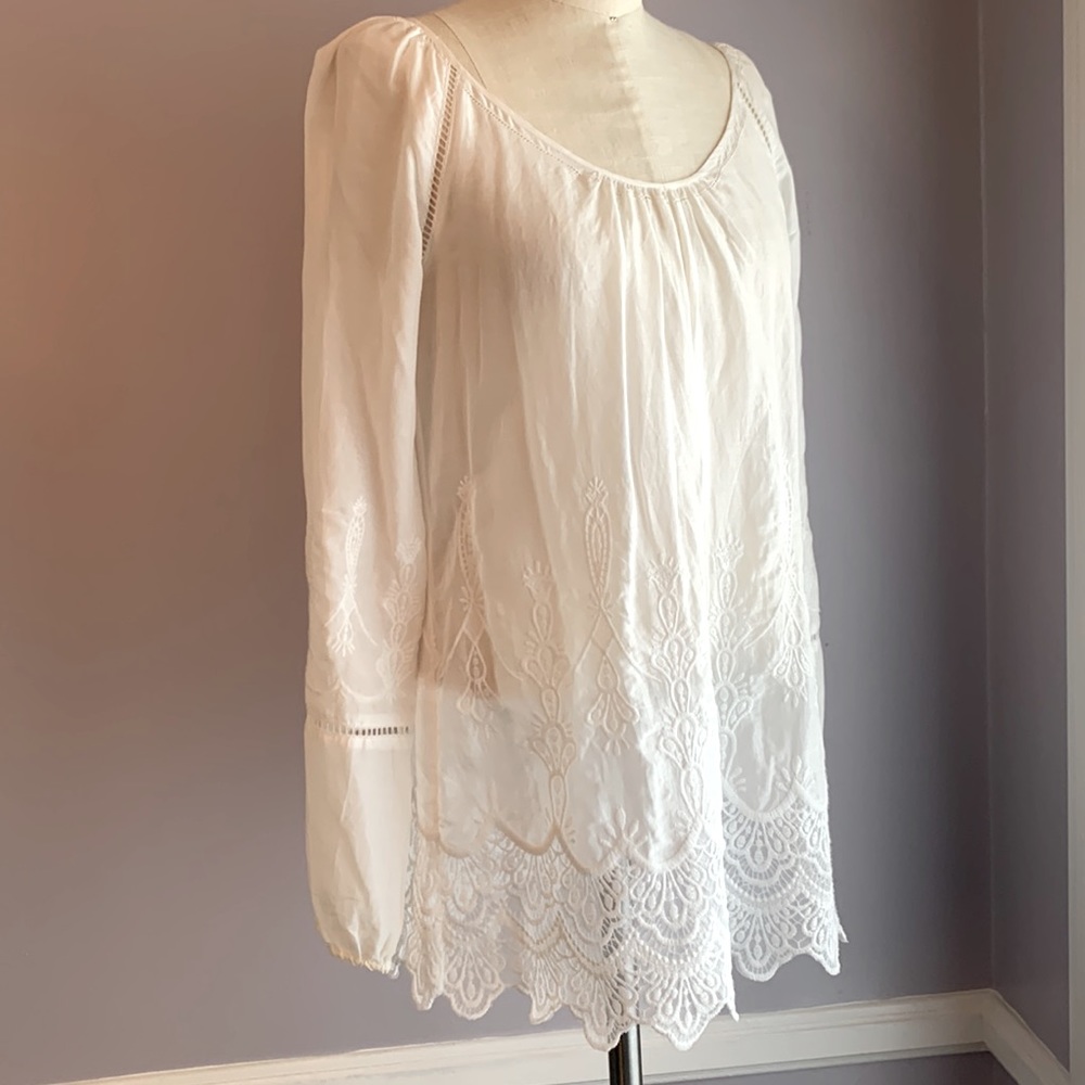 White House Black Market boho long sleeve embroidered lace tunic Size XS - Picture 2 of 15